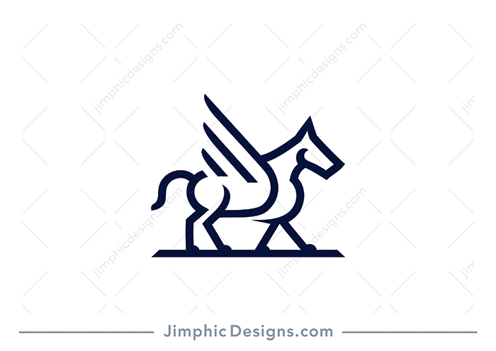 Modern and very simplistic Pegasus horse graphic seen from the side.