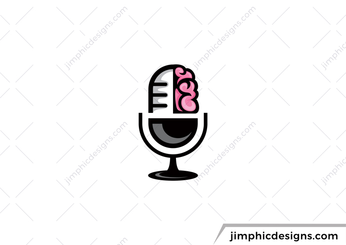 Podcast microphone with the one side shaped like a brain to represent a clever conversation.