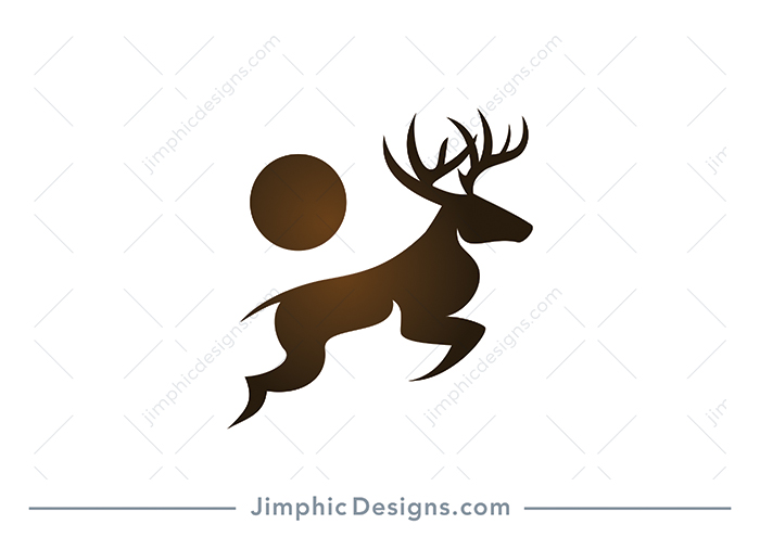 Modern and strong deer in jumping motion and holding his head high.