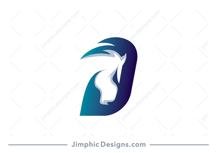 Modern and smooth uppercase letter D shaped with a white negative space horse inside.