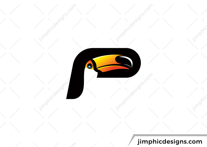 Toucan bird shaped inside a letter P.