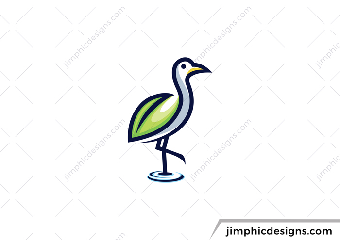 Modern bird design with a leaf as his wing.