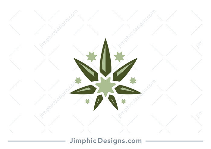 Modern big cannabis leaf shaped around a big smooth star.