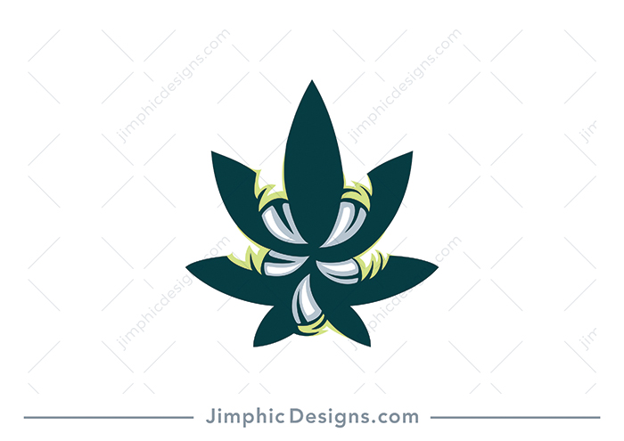 Modern and iconic cannabis leaf design featuring a big monster claw wrapping itself around the cannabis leaf.