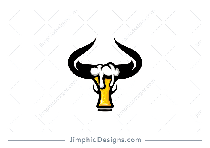 Smooth beer glass with foam on top and sliding down the glass are created in the shape of a big bull. 