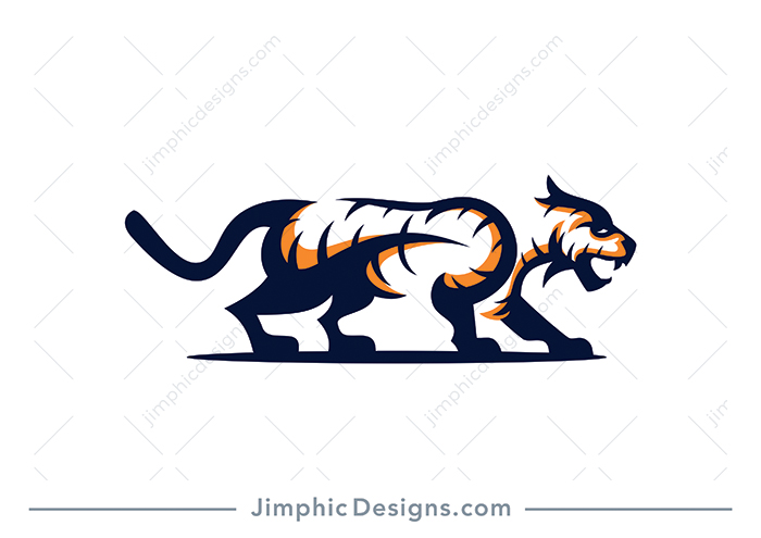 Modern tiger design in standing motion ready to strike.