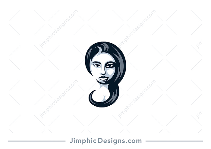 Modern lady head graphic with her hair in the shape of a lowercase letter G.