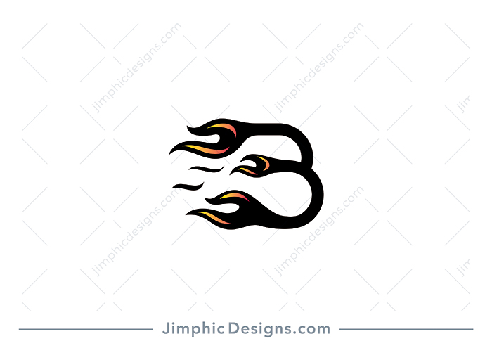 Sleek letter B design with big flames on the end of each line that shapes the letter.