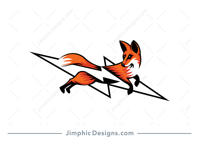 Sleek fox graphic in a jumping motion looking over his back. The animal is inside an iconic bolt shape.