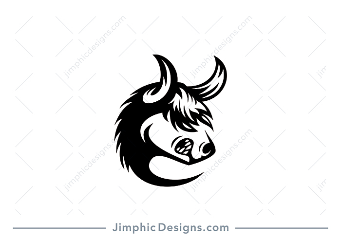 Modern bull head design shaped inside a circle with his big horns going above.