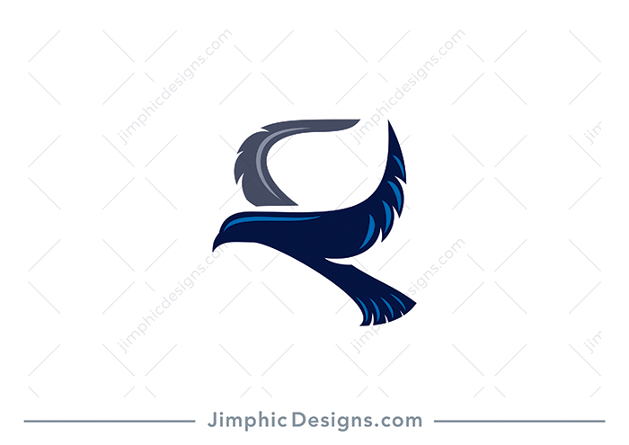 Modern bird graphic flying with his wings spread creates an uppercase letter R shape.