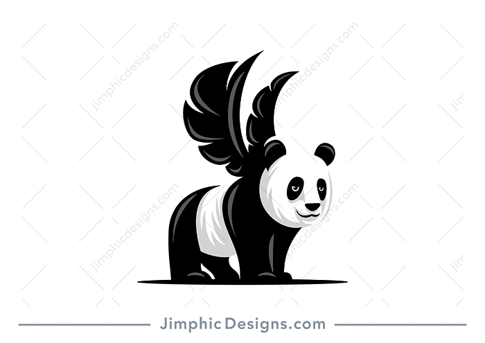 Modern and charming panda animal standing on all fours with small angel like wings.