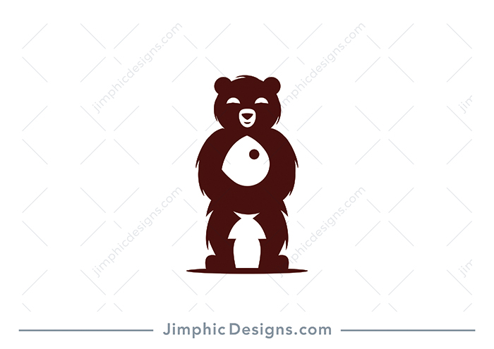 Simplistic and very clean bear standing up right, holding a fish to his chest.