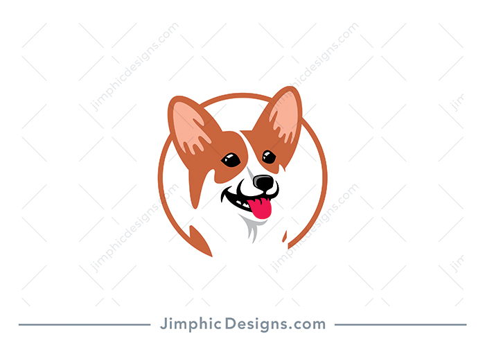 Modern and very clean dog head with a smiling expression on his face inside a circle.