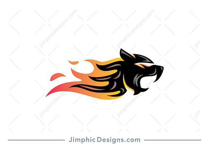 Modern and sleek tiger head in a moving motion attached to a flame.