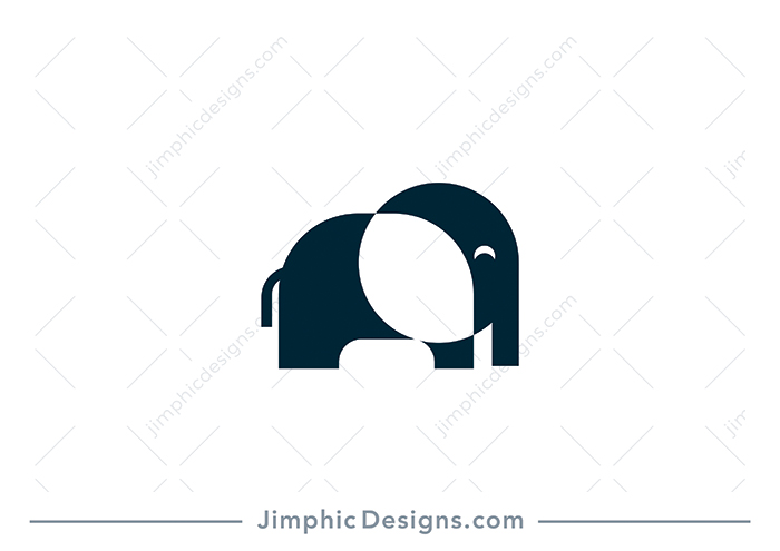 Very simplistic elephant design with his ear shaped by overlapping objects.