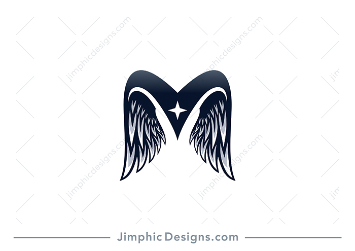 Modern letter M designed with angel like wings attached.