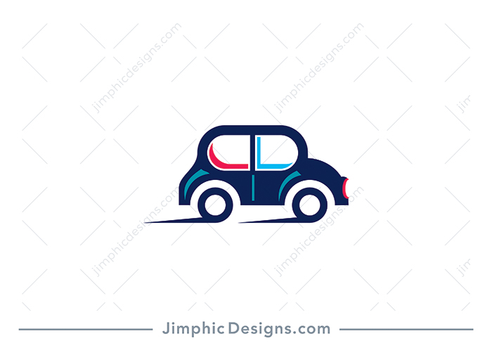 Cute little car in moving motion shaped around a big pill, representing windows.