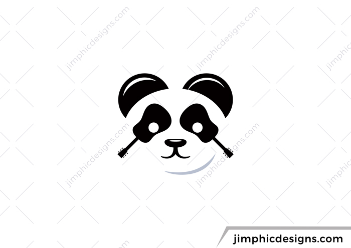 Panda face graphic. Panda eyes are shaped with silhouette guitar graphics.