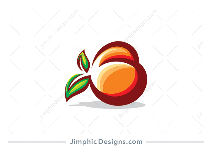 Modern and smooth peach design with two leaves laying on its side creating the shape of an uppercase letter B. 