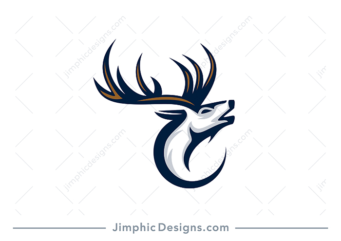 Modern deer with big horns on his head shaped into a smaller circle.