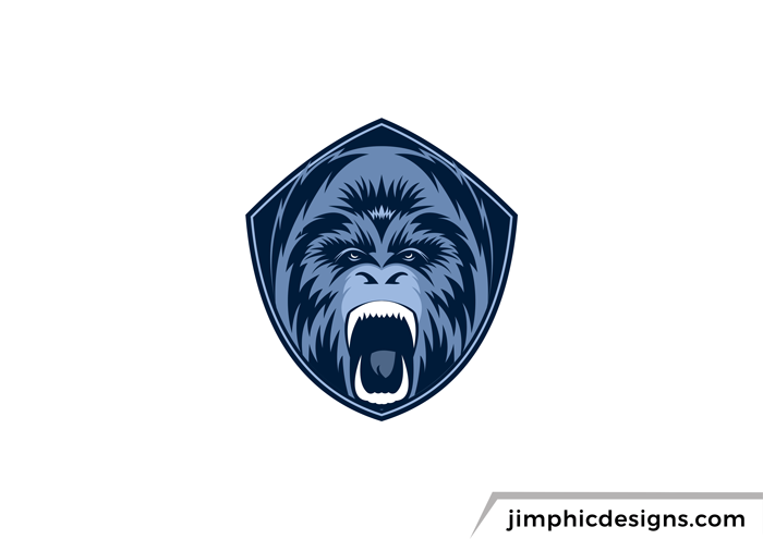 Screaming gorilla inside a security crest with abstract details.