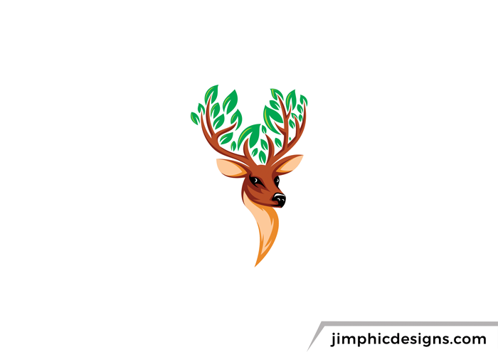 Deer design with leaves hanging from his horns.