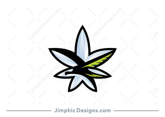 Smooth and simplistic eagle flying shaped inside a cannabis leaf.