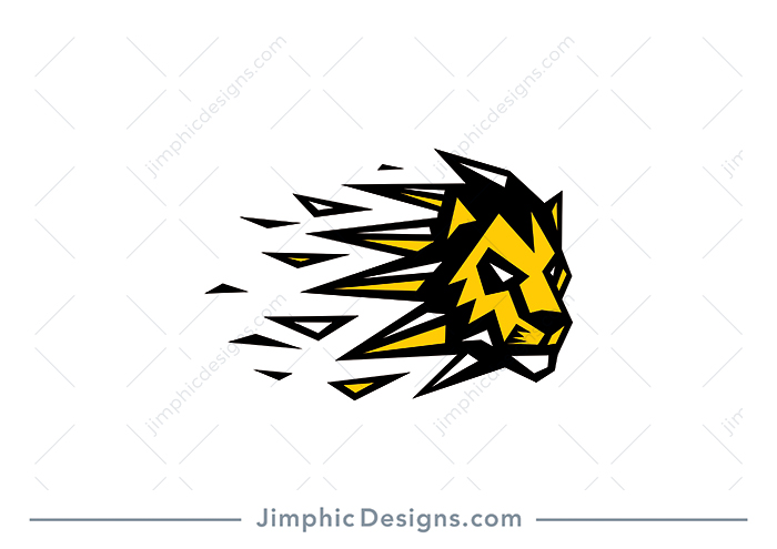 Lion head shaped with sharp graphics in a moving motion.