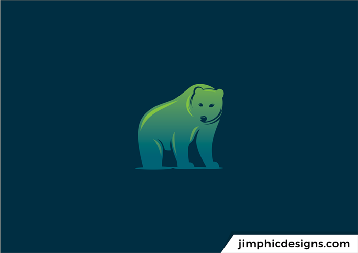 Smooth abstract bear graphic in green and blue, representing the nature.