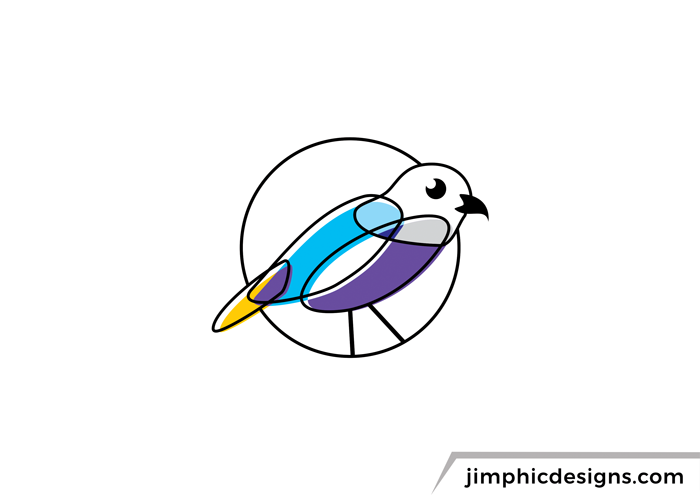 Simple bird graphic shaped with abstract lines and shapes.