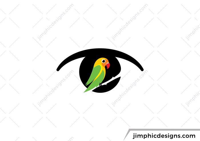 Colorful parrot sitting on a branch with an eye in the background.