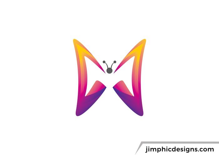 Modern butterfly design in the shape of the letter M