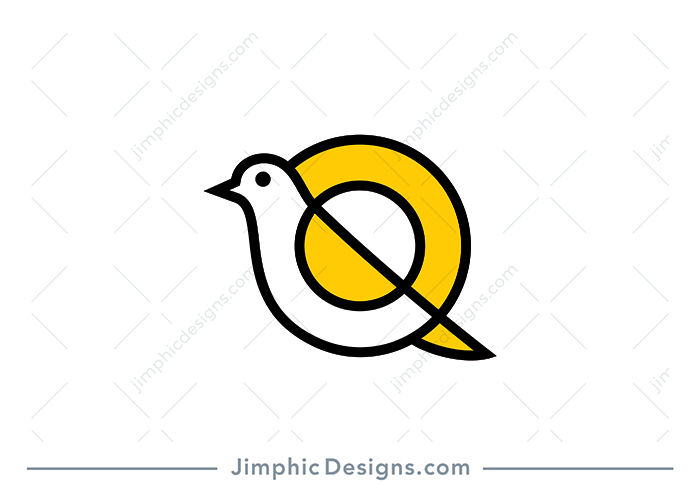 Modern and simplistic bird graphic incorporated into an uppercase letter Q. Can also be used as uppercase letter O.