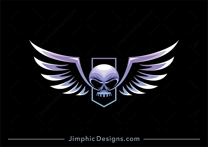 Modern angry head skull design featuring two big wings attached to his head.