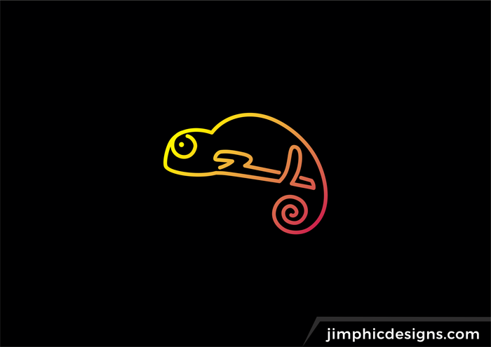 One line design shaping a colorful chameleon 