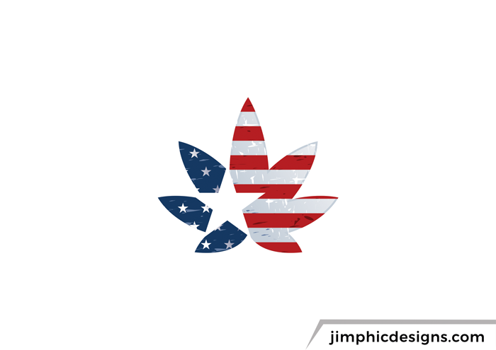 Cannabis leaf with a negative space star inside and the American flag