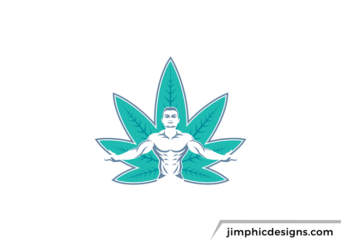 Fit male in-front of a cannabis leaf representing fitness