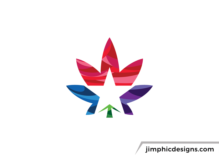 Colorful cannabis leaf with a negative space star.