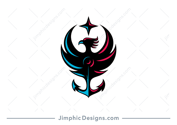 Modern and very simplistic phoenix bird design with an anchor shaped as his tail.