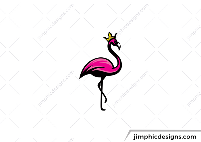 Modern flamingo design with a crown on his head