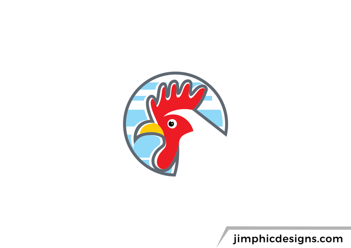 Simple chicken design with his head inside a circle.