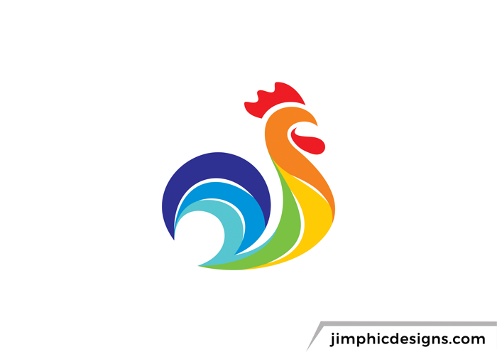 Abstract and colorful shapes, creates a chicken logo