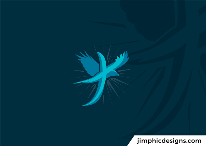 Abstract bird flying with a christian cross glowing on the side of it.