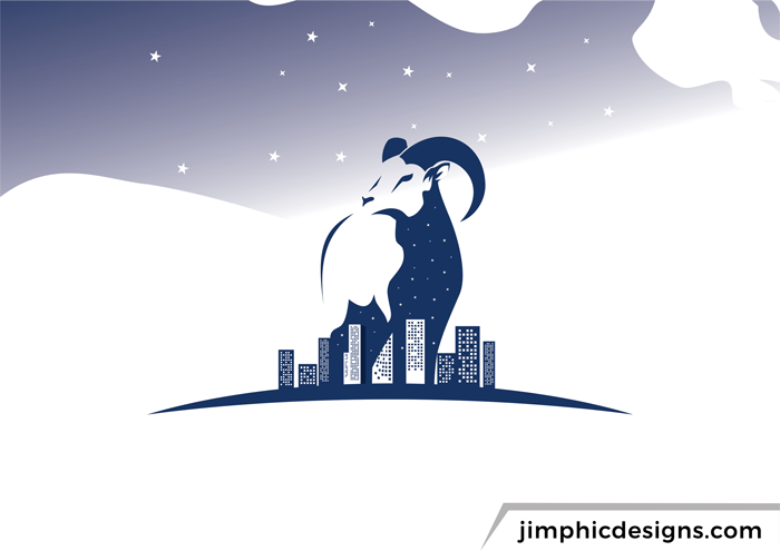 Abstract Ram design with a city beneath and a night time theme.