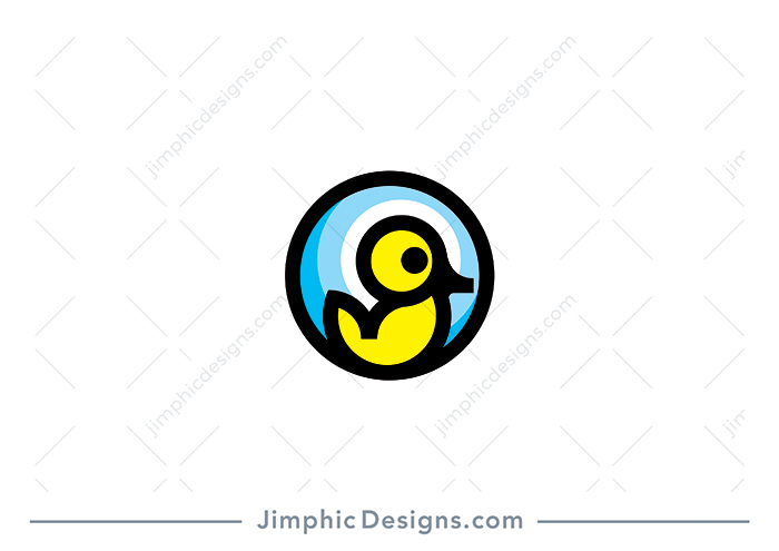 Modern and very simplistic duckling shaped inside a circle with thick lines.