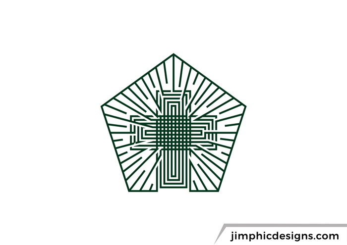 Christian cross is shaped with lines, inside hexagon shape.