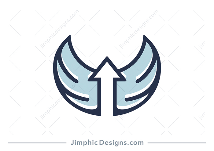 Modern and simplistic wings graphic is shaped with an iconic arrow pointing up.