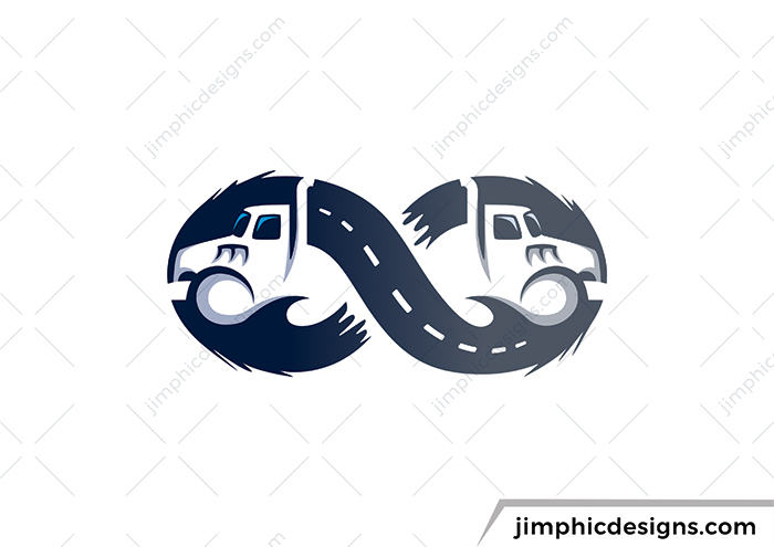 Infinity symbol with two trucks moving away from each other.