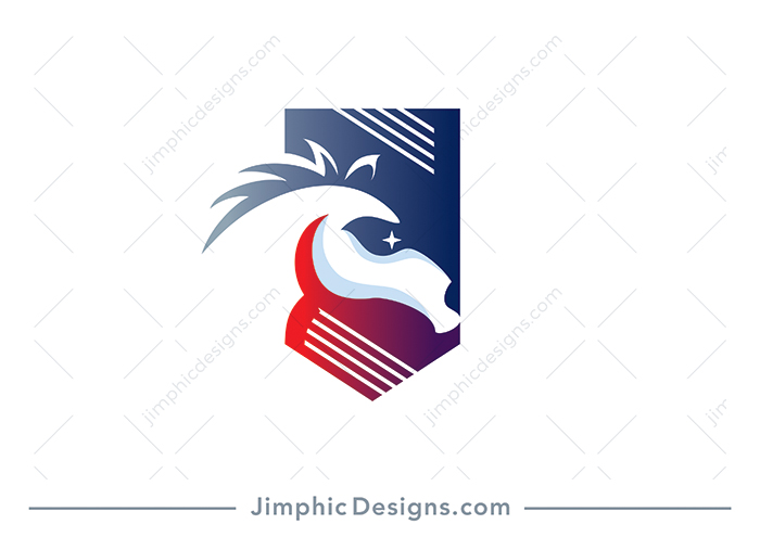 Modern horse head design in a moving motion inside an iconic crest shape.